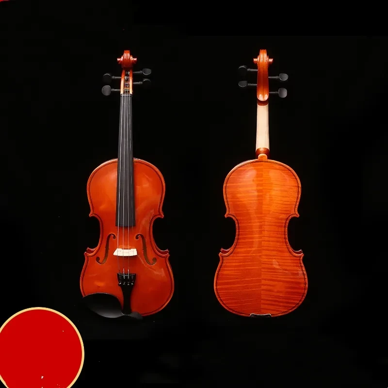 Tiger Pattern Basswood Students Practice Violin With Triangle Case Bow Rosin