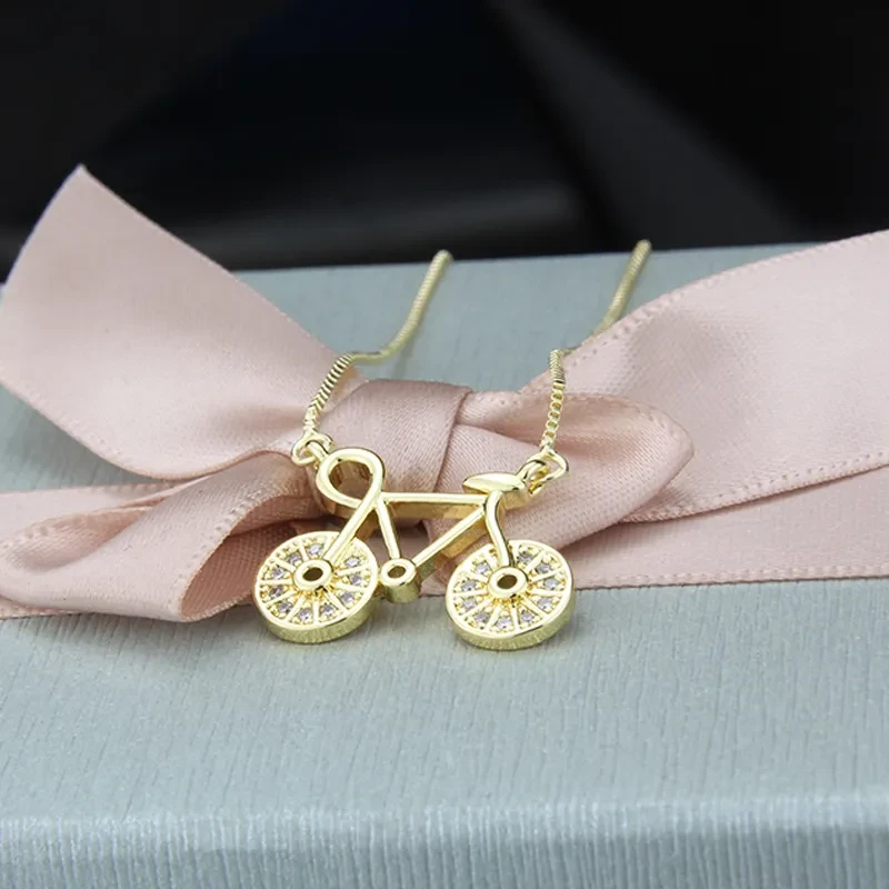 Zirconium Inlaid Bicycle Necklace Factory Direct Supply Of New Copper Electroplated Bicycle Pendant