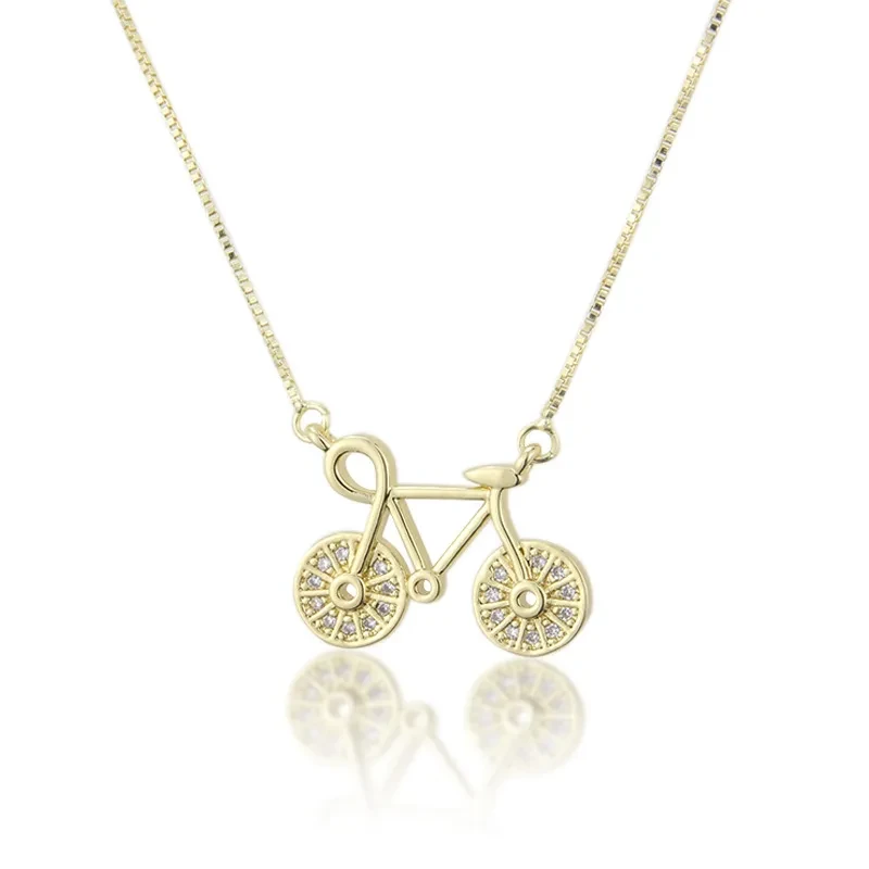 Zirconium Inlaid Bicycle Necklace Factory Direct Supply Of New Copper Electroplated Bicycle Pendant