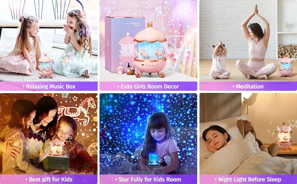 Night Light Projector Kids Nursery Children Room Space Rotation USB Rechargeable Led Night Lamp 12 Films Birthday Christmas Gift