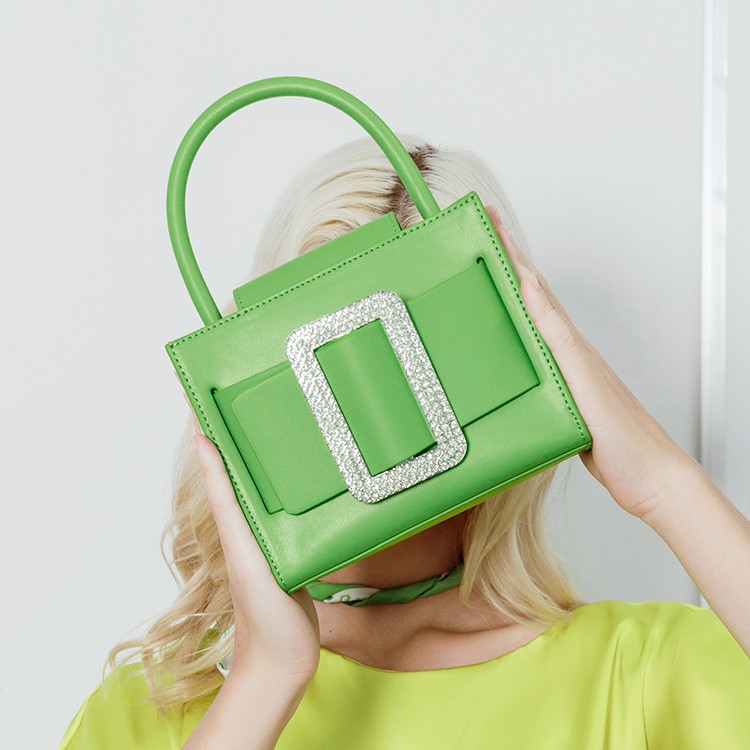 High End Fashion Messenger Bag Green Diamond Small Square