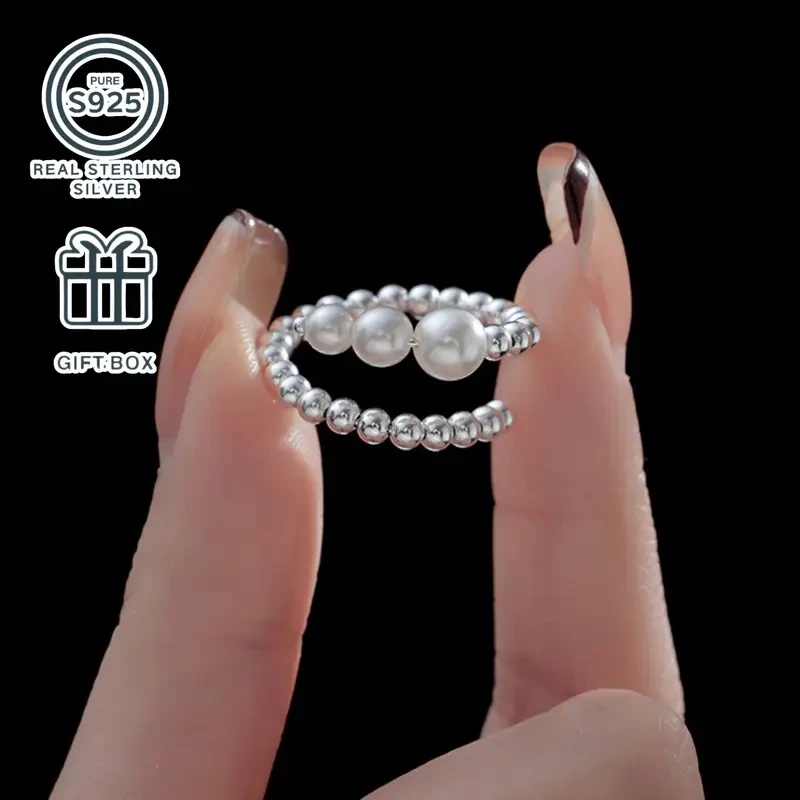 S925 Silver Ring with Bead Inlay Minimalist Elegance for Every Journey