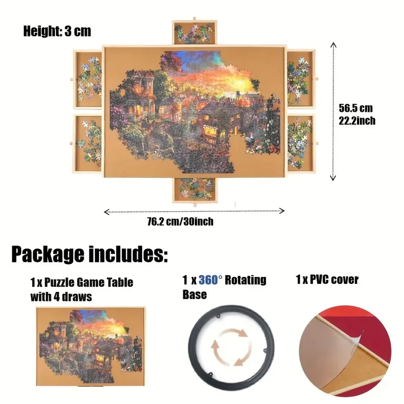 Best Christmas Gift Ultimate Fun Jigsaw Puzzle Wooden Table Board Games Rotating Table Board With 4 Drawers