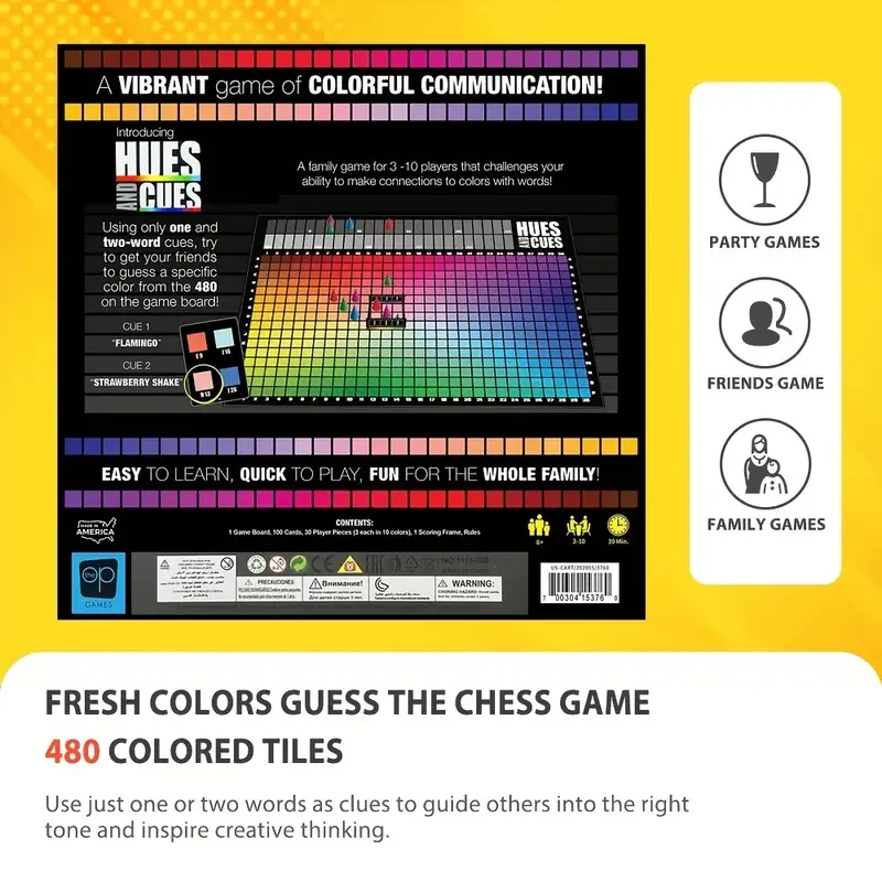 Vibrant Colorful Board Game for 3-10 Players Connect 480 Squares with Clues & Guesses