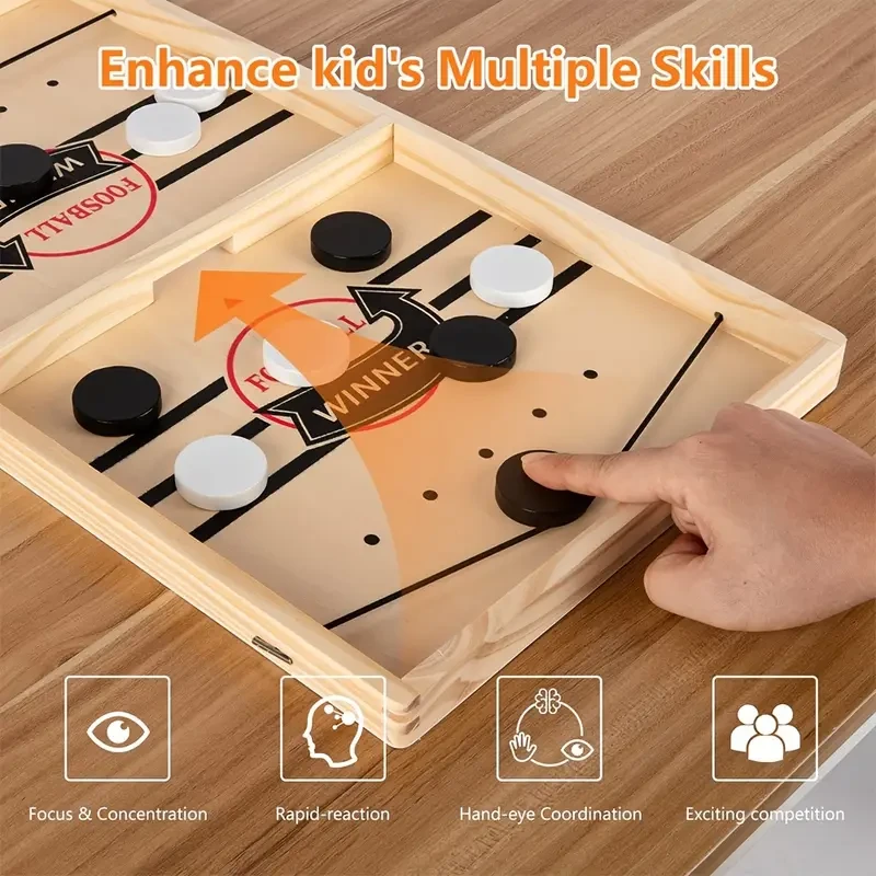 Wooden Bouncing Chess Game - Interactive Tabletop Hockey