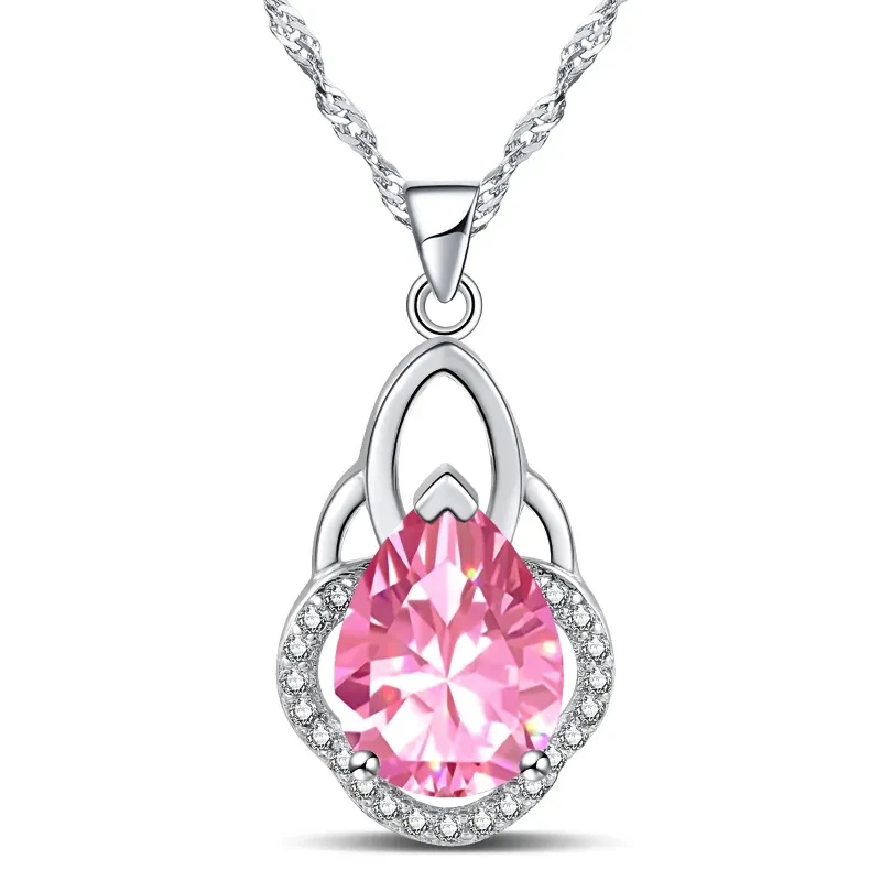 Royal Elegance Teardrop Zirconia Pendant Necklace - 14k White Gold Plated
