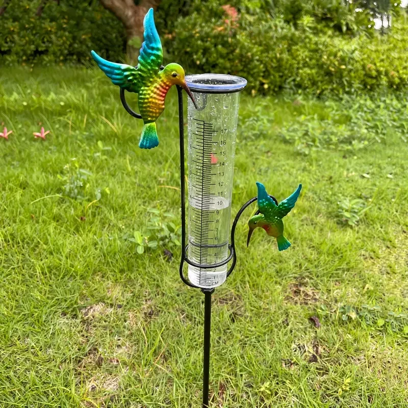 Garden Art Hummingbird Rain Gauge, 17.78cm, Big Capacity Metal Frame Rain Gauge, Accurate And Easily Identifiable Rain Gauge, Yard Rain Gauge, Outdoor Rain Gauge