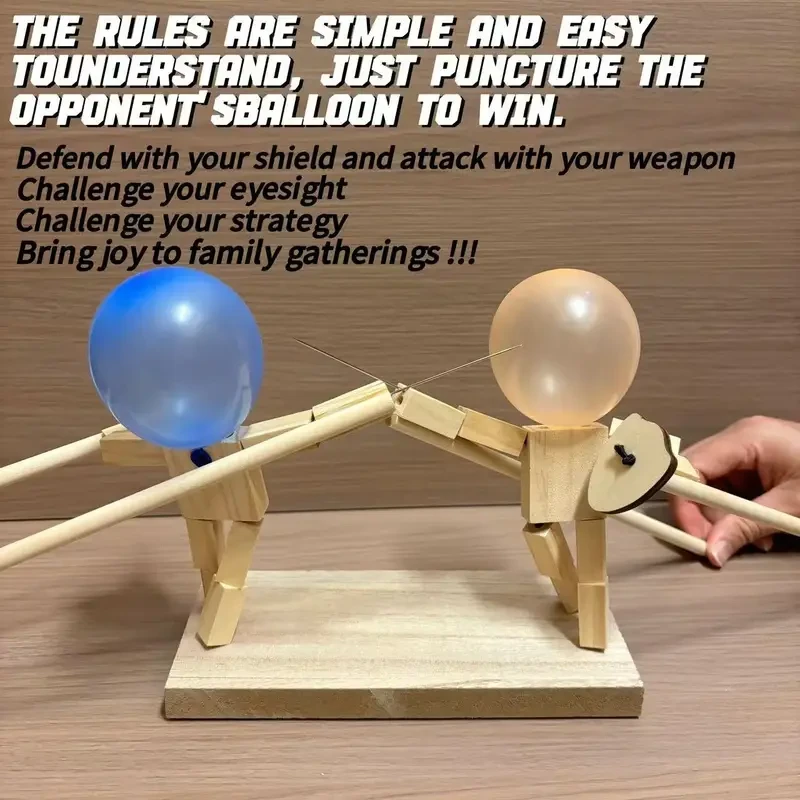 2-Player Handmade Wooden Ninja Fencing Puppets