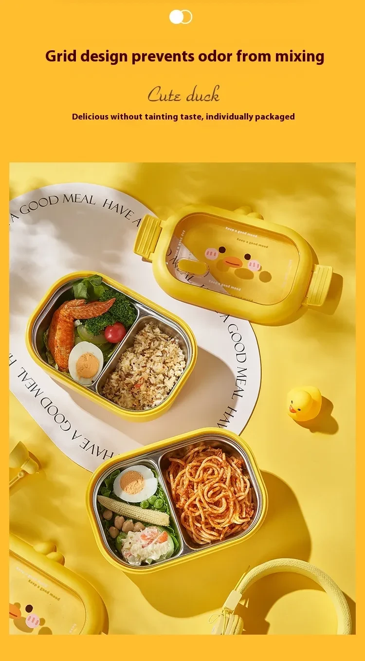 Wheat Cute Duck Stainless Steel Lunch Box Creative Compartment Thermal Box Portable