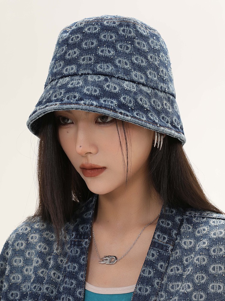 Vintage Washed Spray Horse Presbyopia Denim Bucket Hat