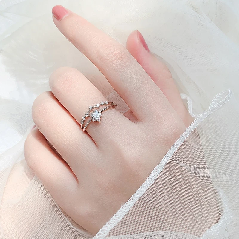Elegant Adjustable Open Ring for Women | Double Layered Star Design with Cubic Zirconia | Daily Wear & Special Occasion Jewelry