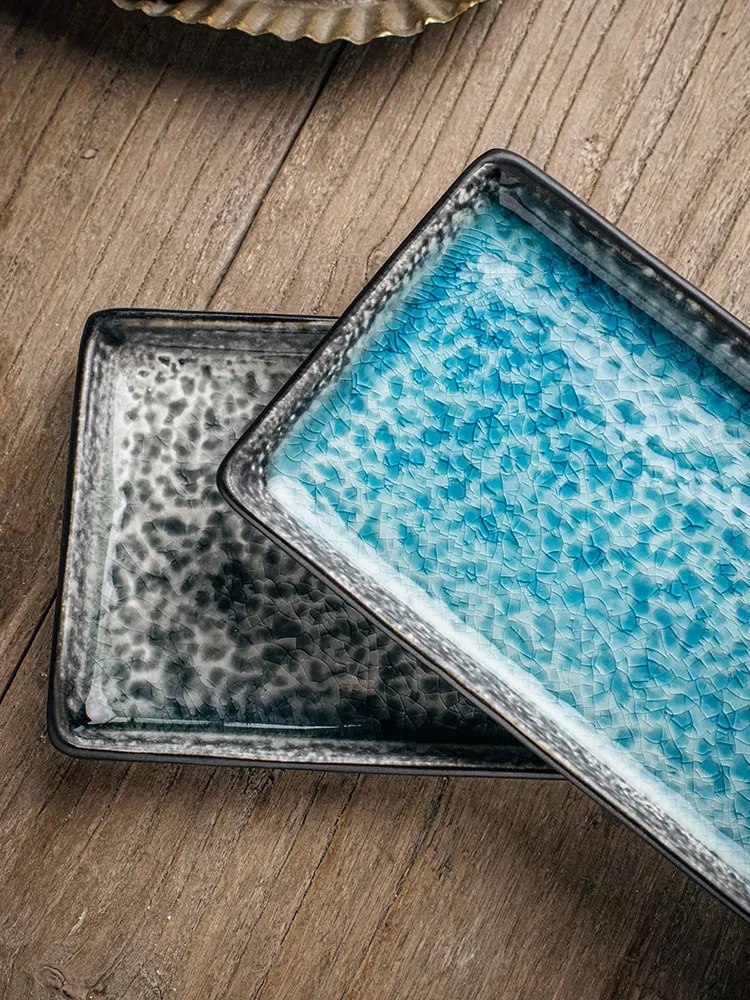 Ice Crack Rectangular Ceramic Sashimi Dim Sum Plate