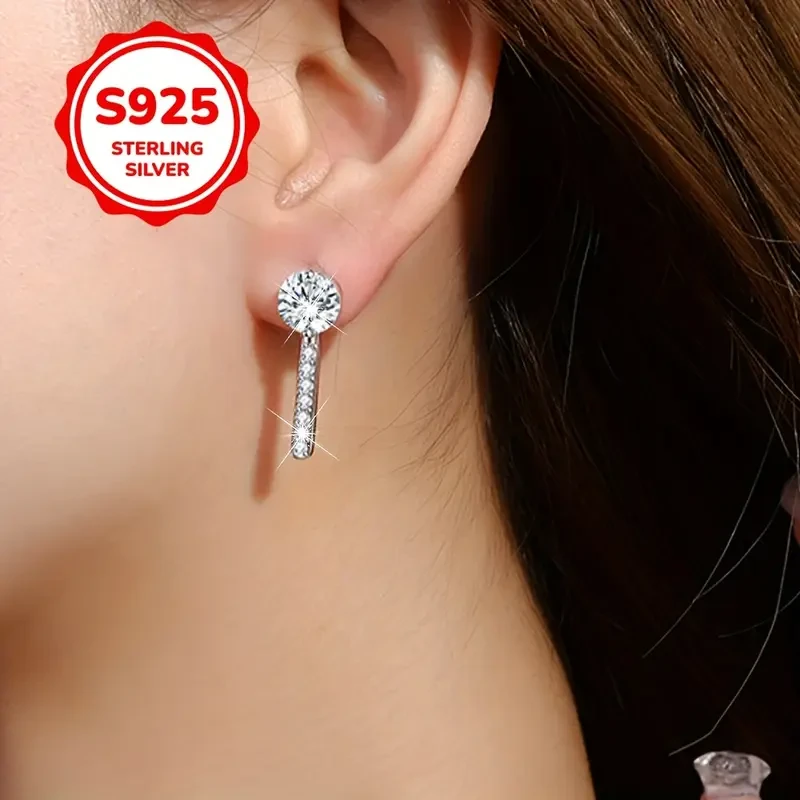 2pcs 925 Sterling Silvery Minimalist Single Row Long Earrings Perfect for Daily Wear or Parties, an Exquisite Gift