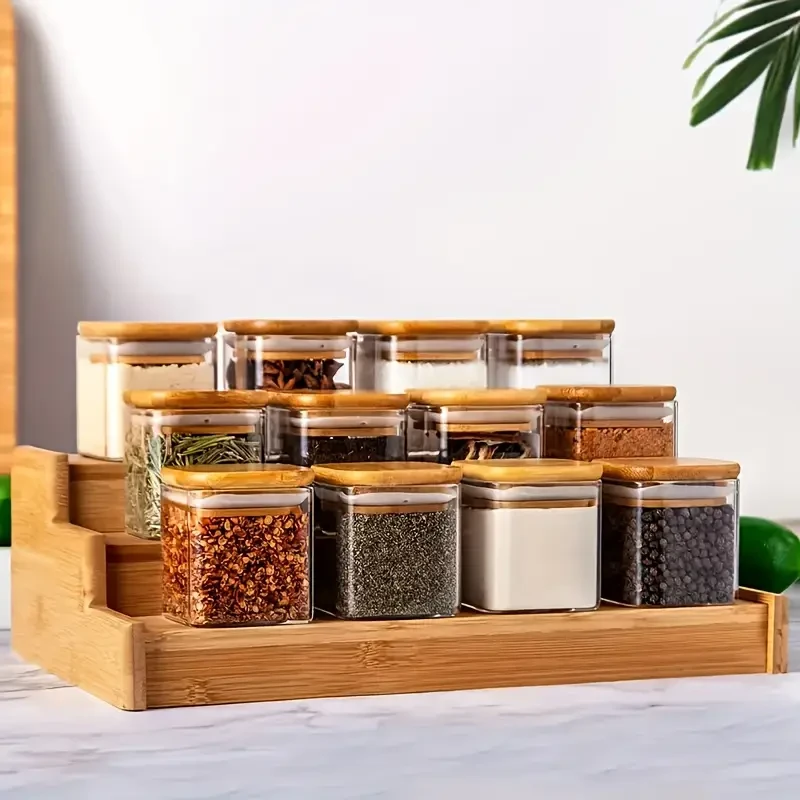 Set of 12 Glass Storage Jars with Bamboo Lids