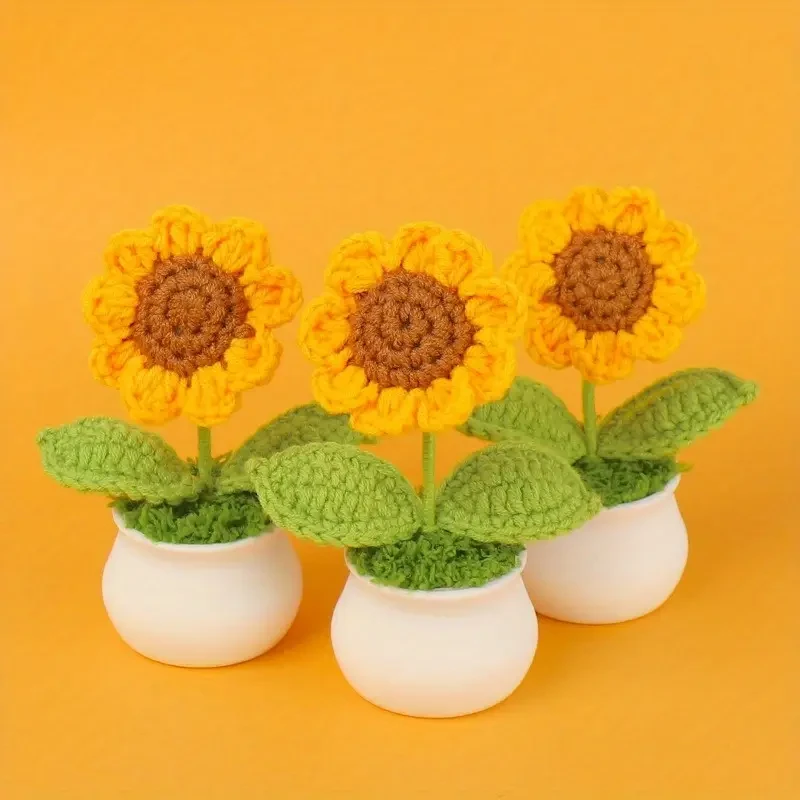 1pc Handcrafted Crochet Sunflower in Mini Pots