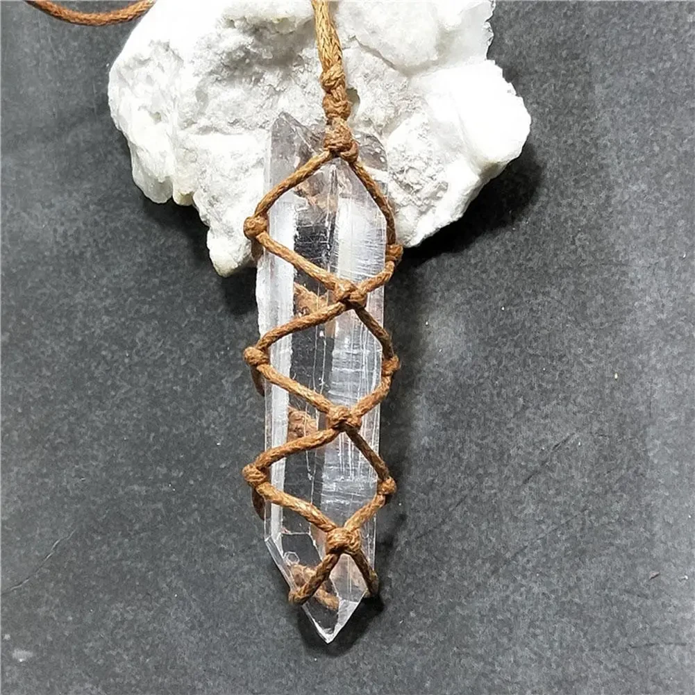 White crystal pillar pendant necklace