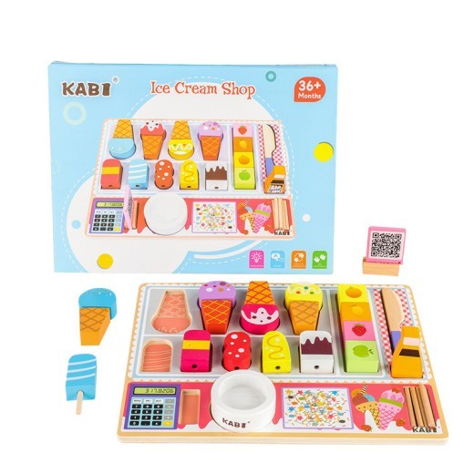 Wooden Children's Play House Ice Cream Candy Cart Toy Little Girl Push Ice Cream Ice Cream Cart Kitchen Set