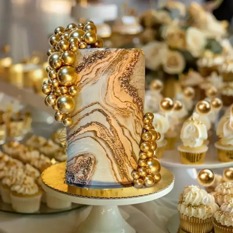 66-Piece Golden Sphere Cake Topper Set