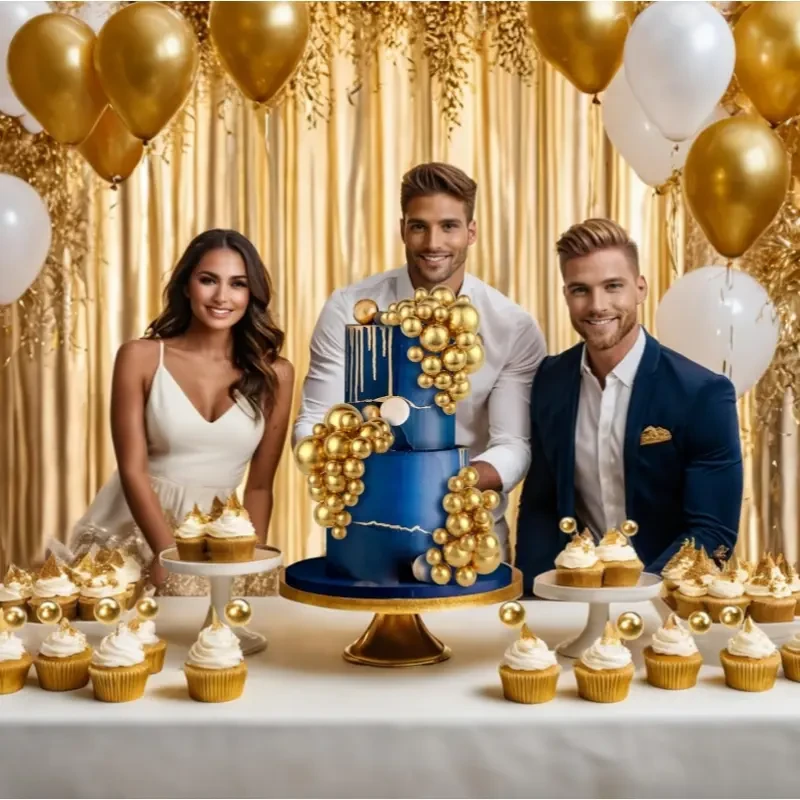 66-Piece Golden Sphere Cake Topper Set