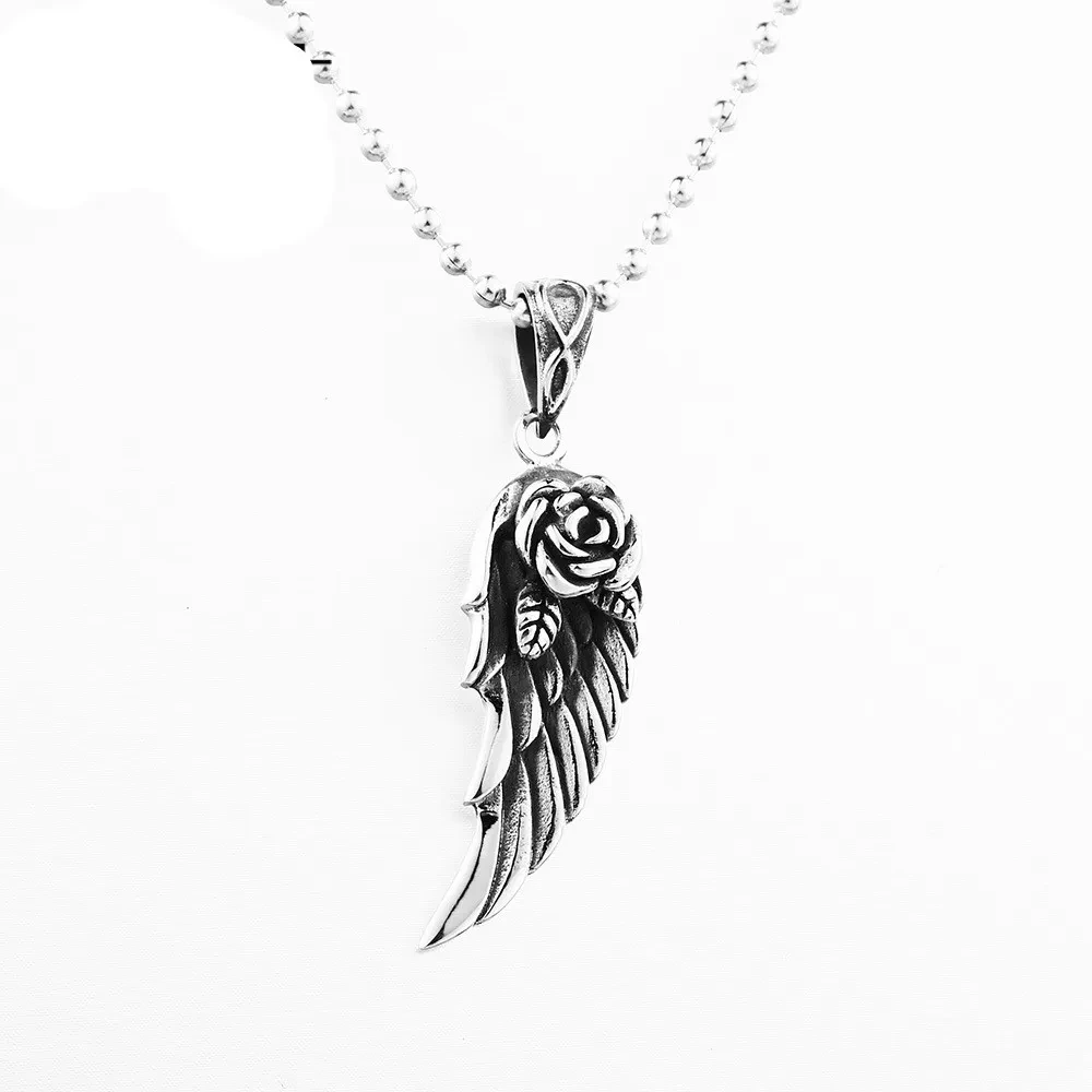 Titanium Steel Rose Feather Pendant