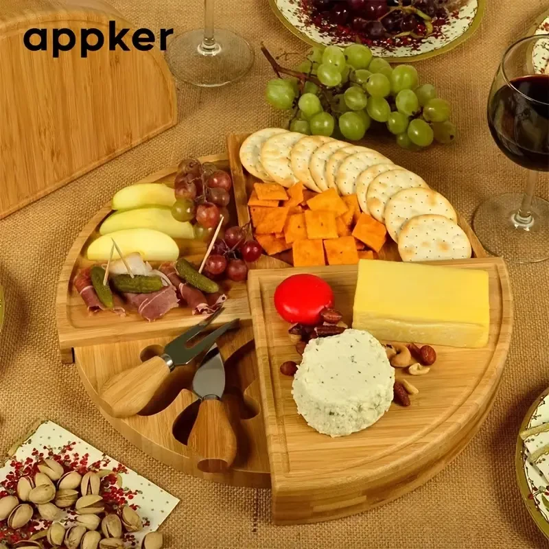1 Set APPKER Bamboo Cheese Board with Knife Set