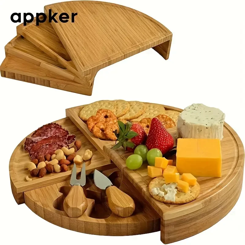 1 Set APPKER Bamboo Cheese Board with Knife Set