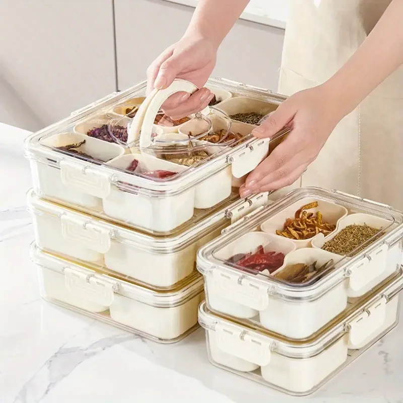 1pc, 8 Compartments Divided Serving Tray With Lid And Handle