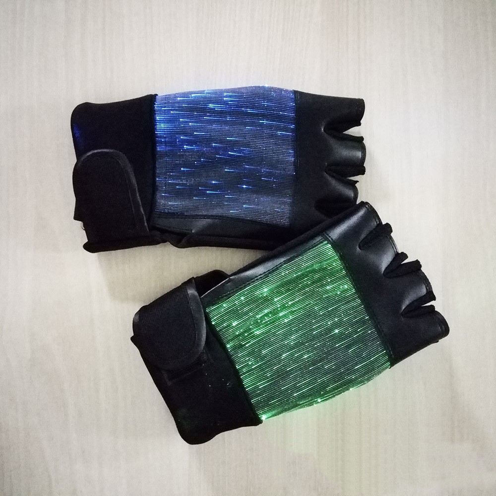 LED Fiber Cloth Luminous Gloves, Holiday Entertainment Performance Props, Adult Colorful Color-Changing Half-Finger Gloves