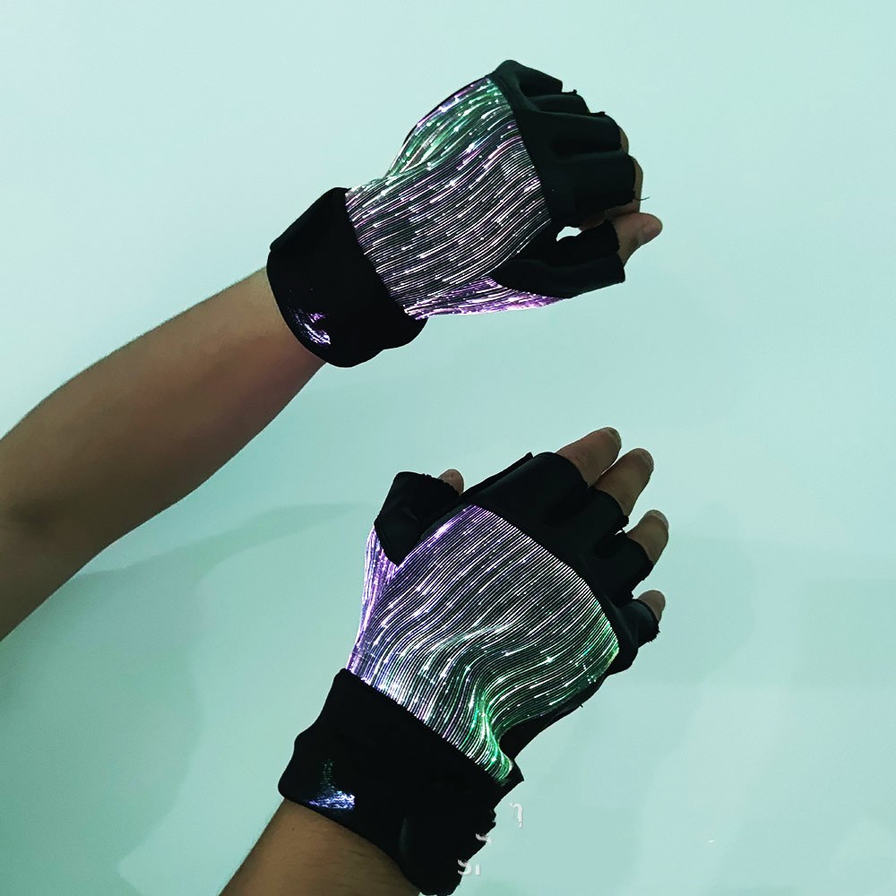 LED Fiber Cloth Luminous Gloves, Holiday Entertainment Performance Props, Adult Colorful Color-Changing Half-Finger Gloves
