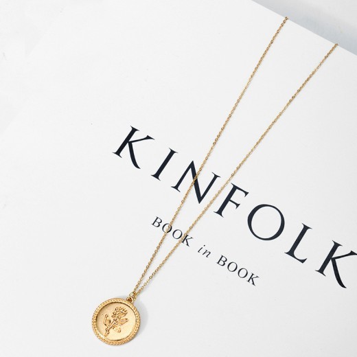 Golden Coin Rose Necklace