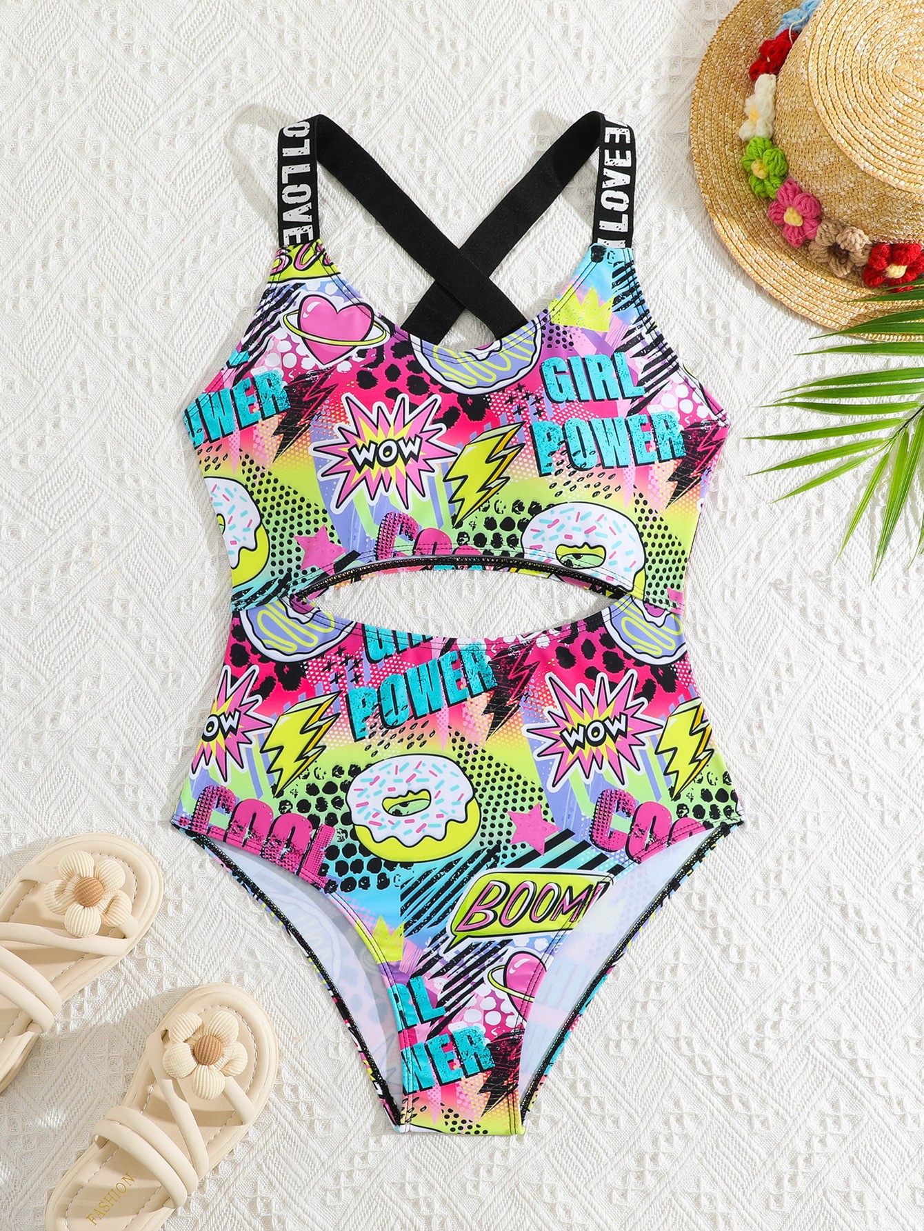 New Girl's Medium And Large Children Digital Printing Cute Cartoon One Piece Swimsuit