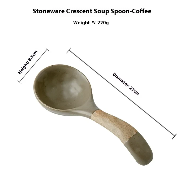 Ceramic Thickened Retro Stoneware Large Long-handle Spoon Household
