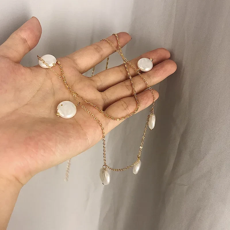 Pearl pendant multilayer necklace female