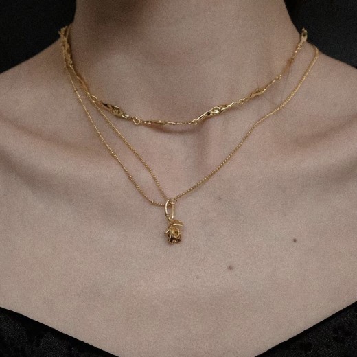 Sparkling Rose Asymmetric Panel Necklace