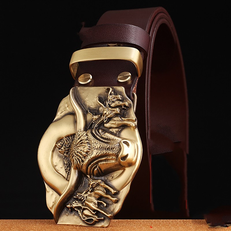 Cowhide Leather Belt With Copper Buckle