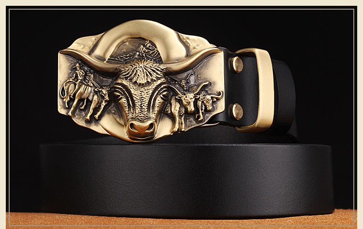Cowhide Leather Belt With Copper Buckle
