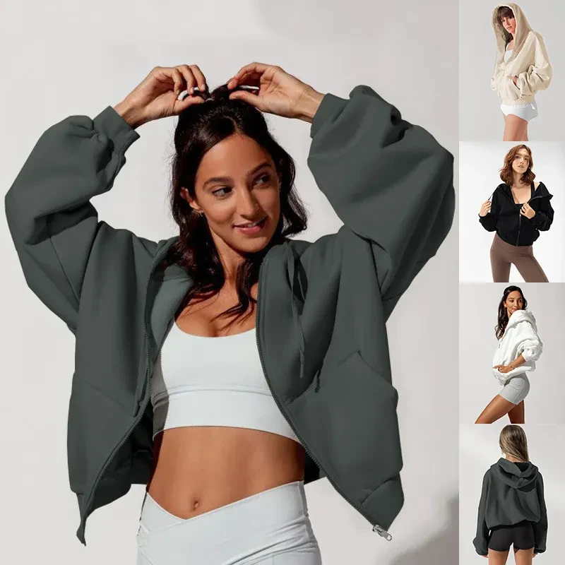 Zipper Hoodies Sports Jacket Loose Hooded Sweatshirt
