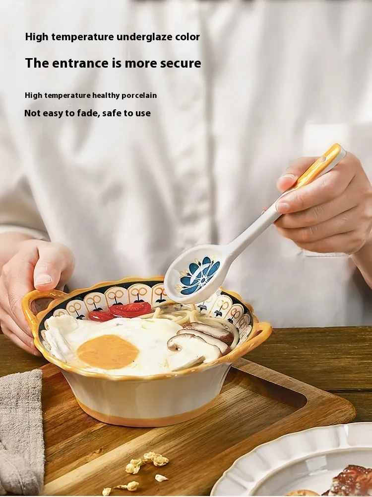 Ink Ceramic Round Head Long Spoon