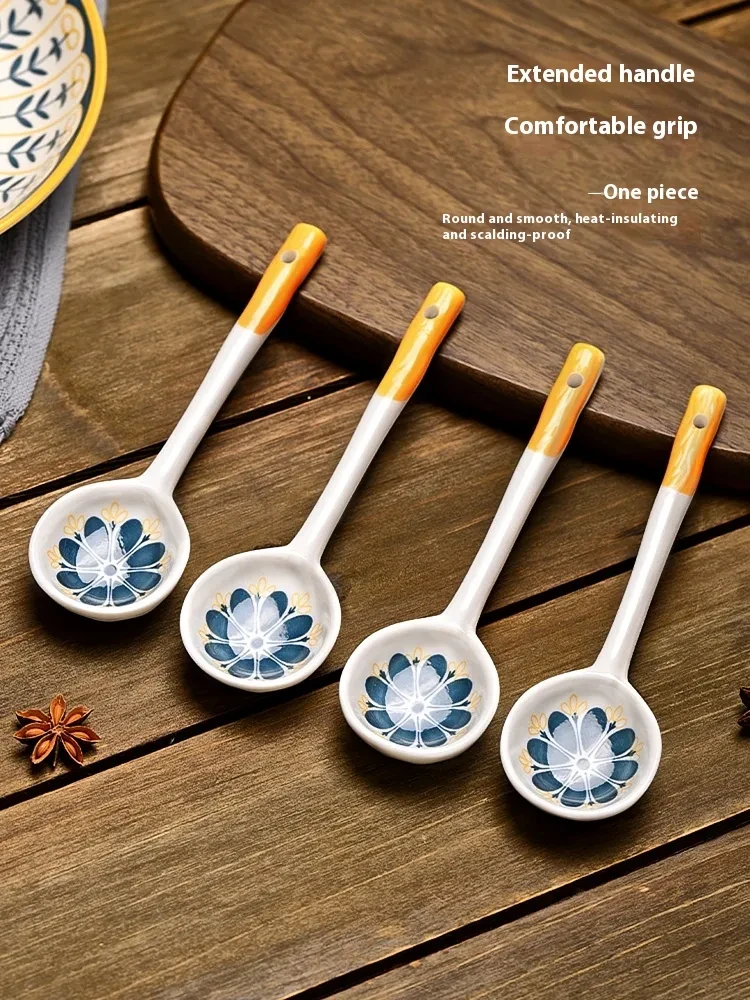 Ink Ceramic Round Head Long Spoon