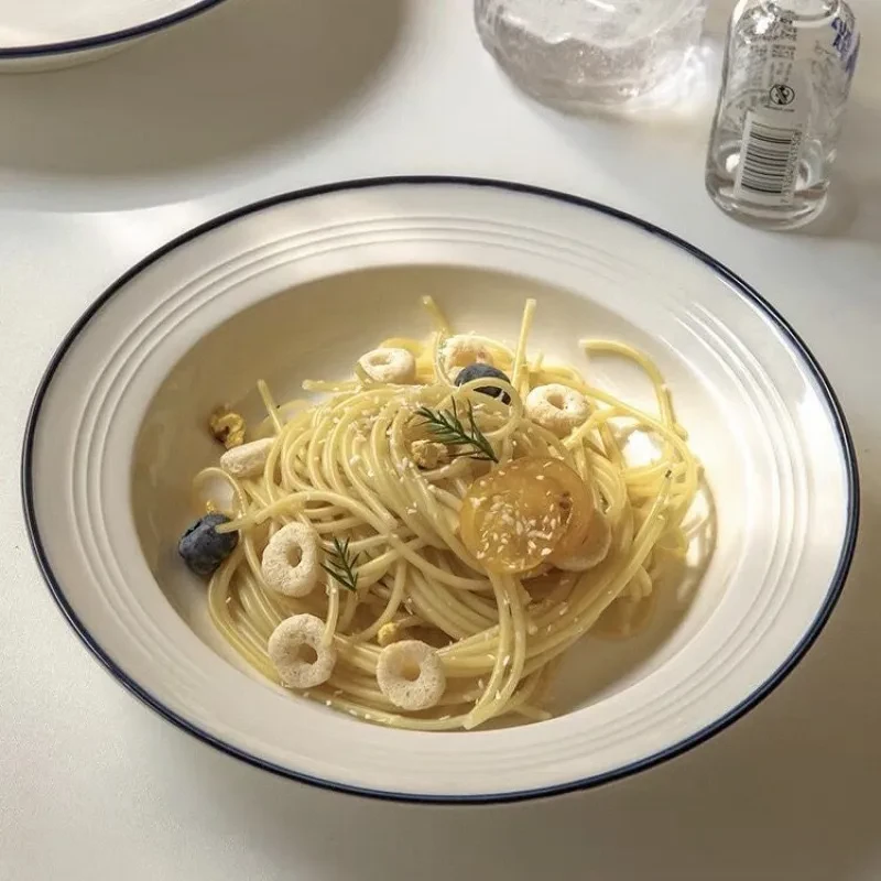 Simple Straw Hat Bowl Ceramic Pasta Salad Dish