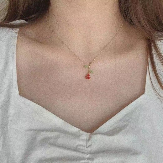 Women's Handmade Jewelry Rose Hand Painted Necklace