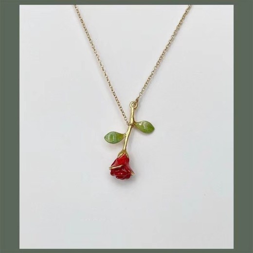 Women's Handmade Jewelry Rose Hand Painted Necklace