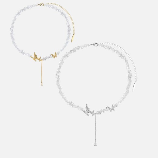 Three-dimensional Butterfly Crystal Romantic Beaded Necklace