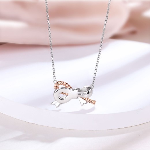 Women's S925 Sterling Silver Twist Bow Necklace