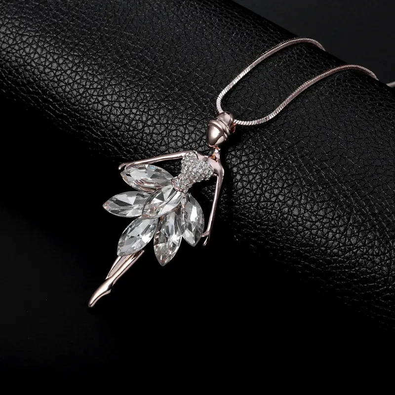 Crystal ballerina girl pendant sweater chain