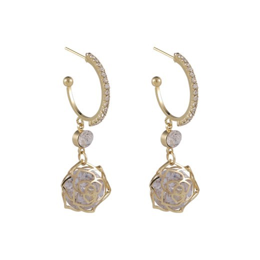 Sparkling Inlaid Zirconium Hollow Rose Zircon Earrings