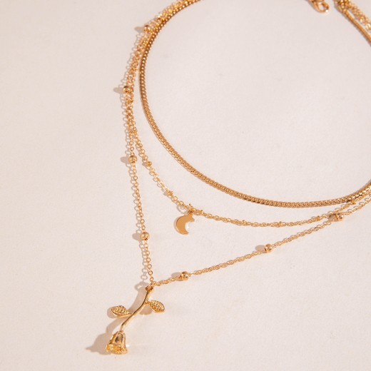 Popular Golden Rose Three-layer Necklace