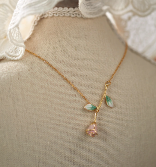 Gentle Rose Enamel Flowers Titanium Steel Necklace