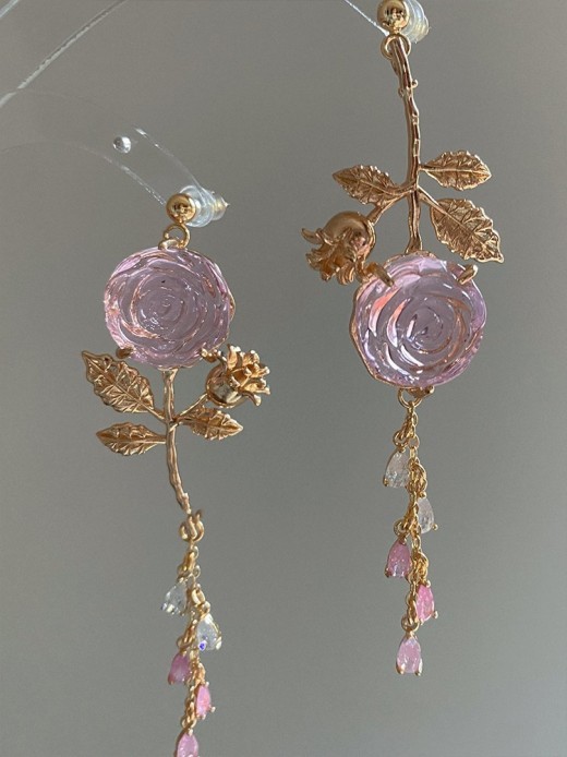 Crystal Heart Rose High Permeability Retro Stud Earrings