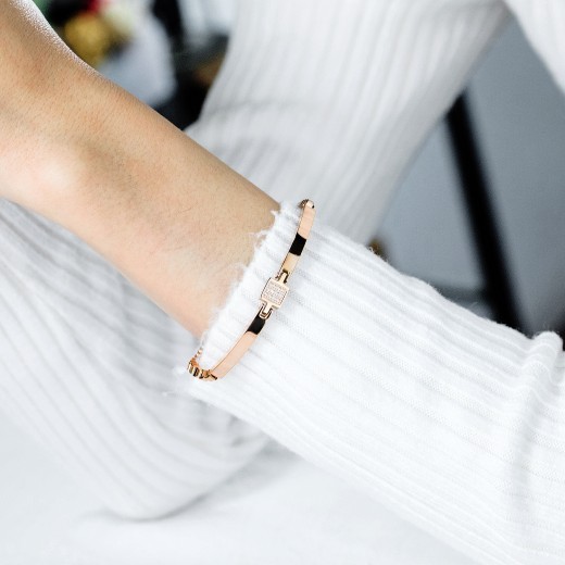 All-match Rose Gold Plated Zircon Box Chain